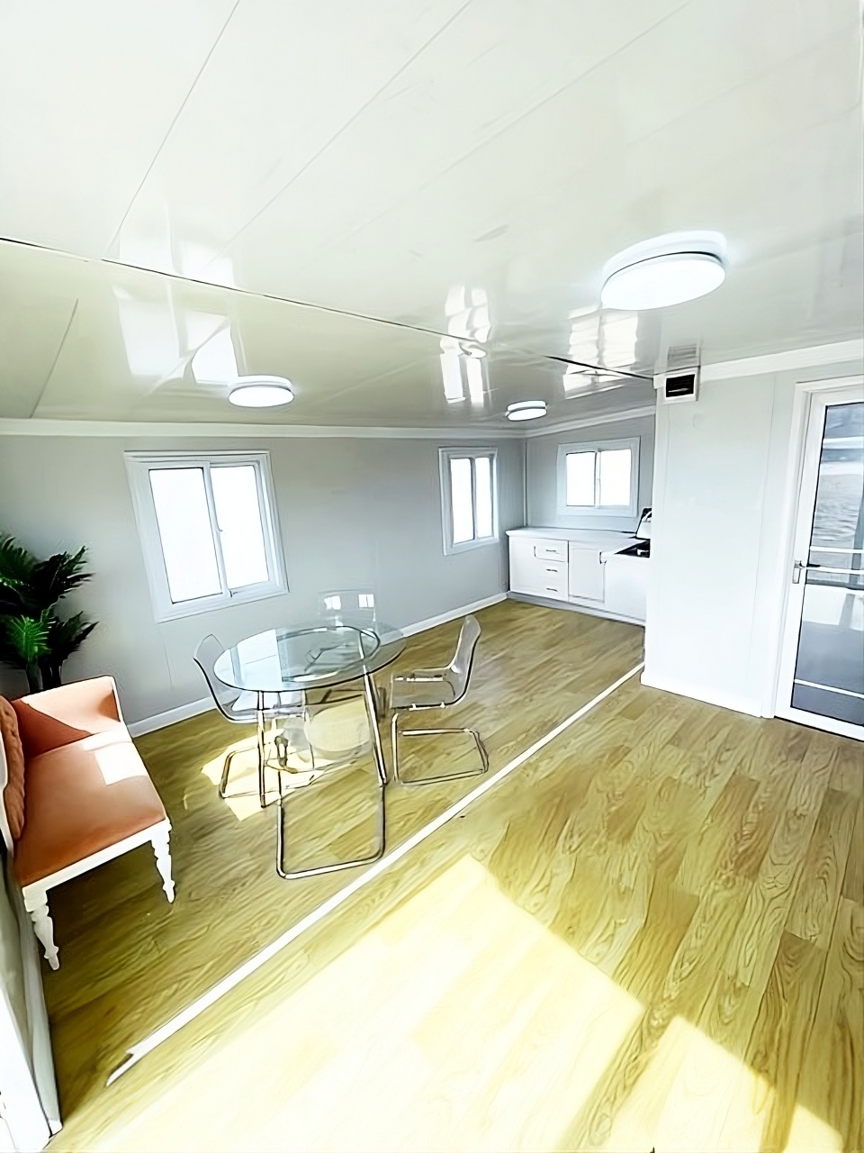 work modular interior with table hard wood floor 1